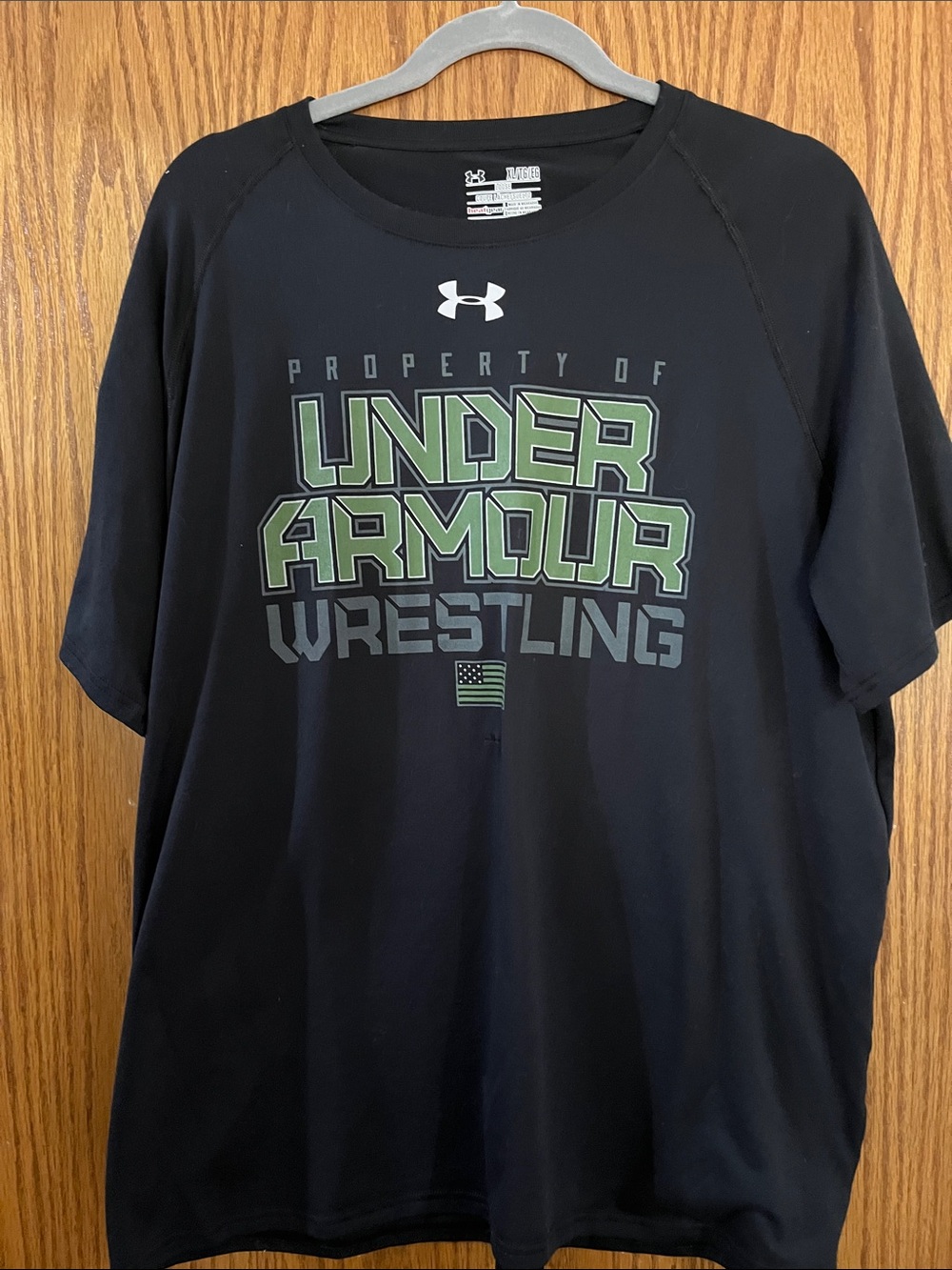Under Armour Black Tee with Green and Gray Wrestling Logo XL
